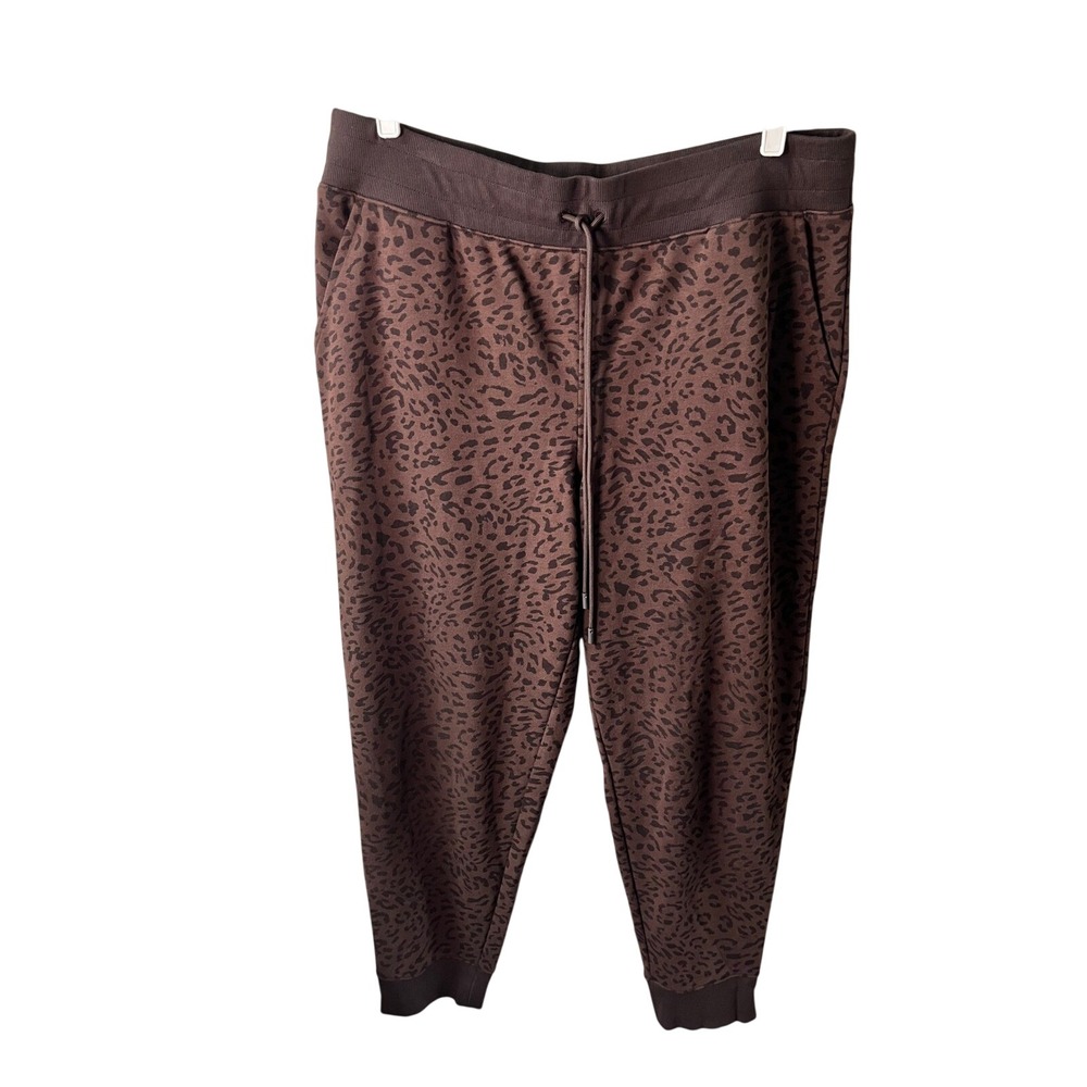 T by Talbots Womens XL Leopard Print Jogger Sweatpants French Terry Pockets